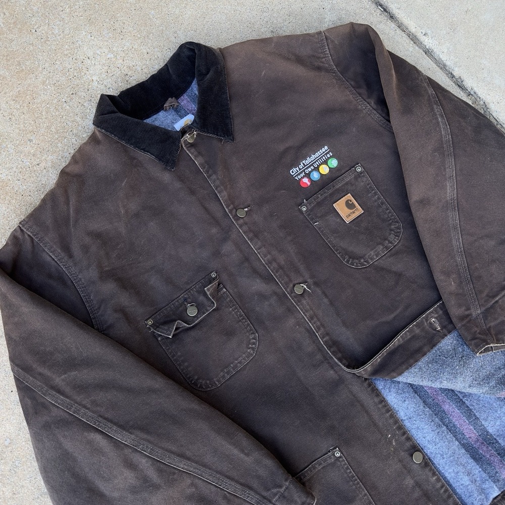 VTG Carhartt C02 DKB Chore Coat Jacket Men's 3XL Tall Blanket Lined Dark Brown * - Picture 2 of 14